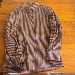 Axcess Men's Brown and White Striped Button Down Shirt